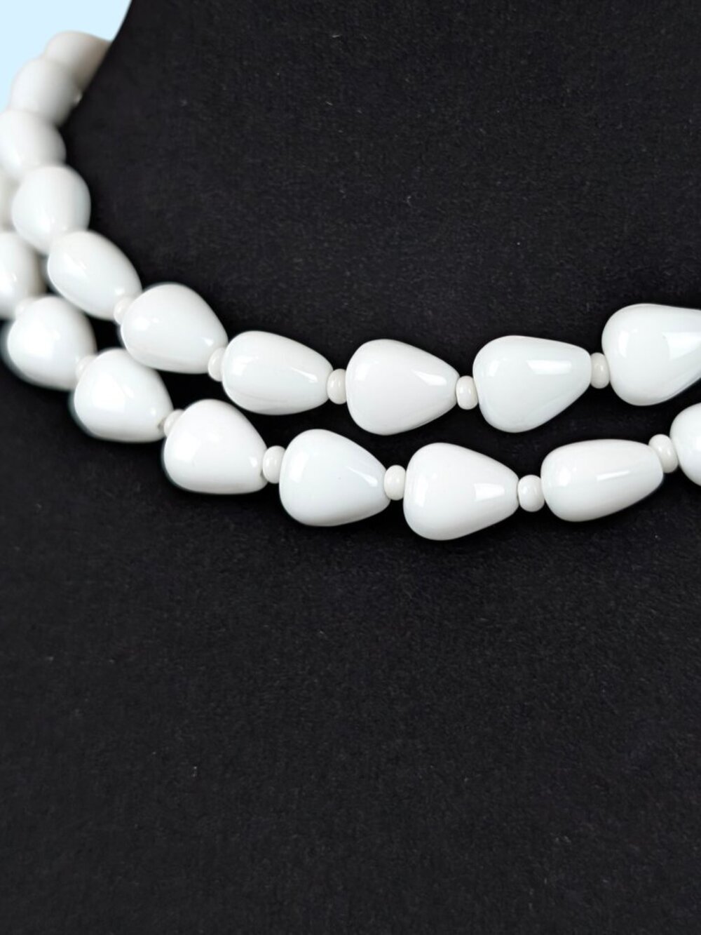 Vintage Milk Glass Tear Drop Beaded Necklace